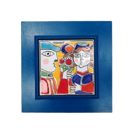 Blue Framed tile Lovers PI297CL De Simone Pottery Blue Framed tile Lovers PI297CL De Simone Pottery